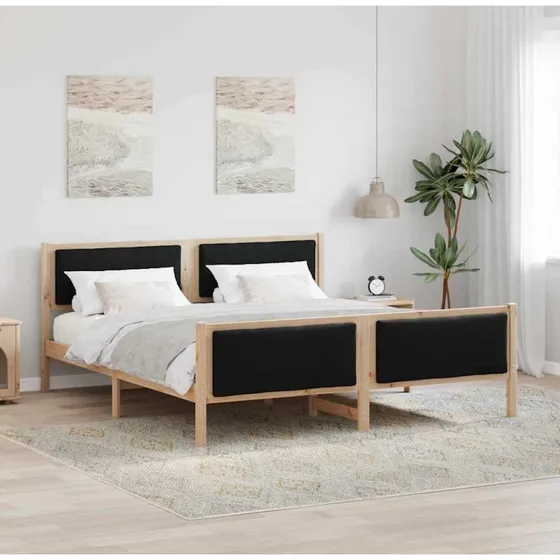 Sengestel med hovedgærde 200x200 cm - Sort stof