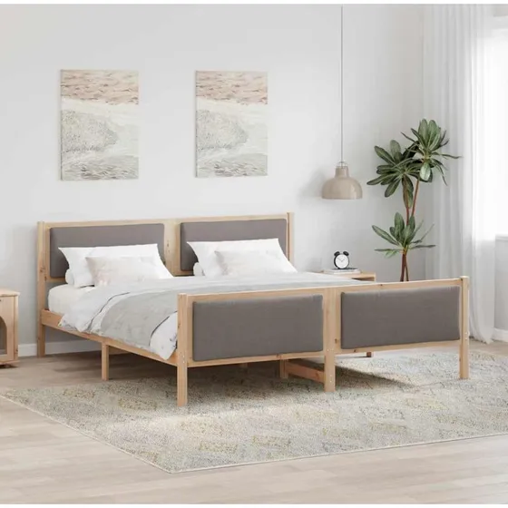 Sengestel med hovedgærde 180x200 - Gråbrun stof