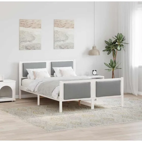 Sengestel med hovedgærde lysegrå stof 160x200 cm