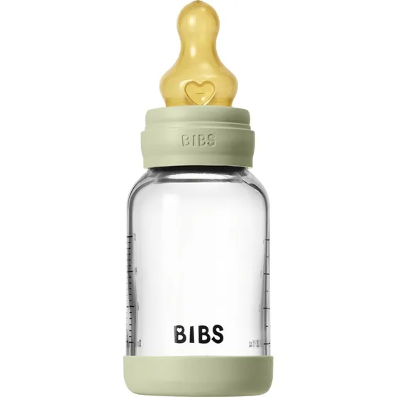 BIBS Glass 120 ml Sage – Glas sutteflaske med latexnippe
