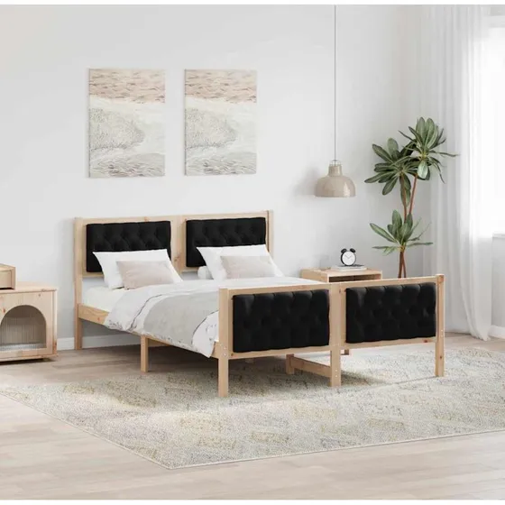 Sengestel 150x200 cm med hovedgærde – Sort, massivt fyrretræ
