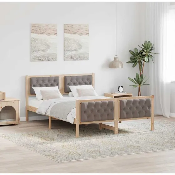 Sengestel med hovedgærde 140x200 cm, gråbrun massiv fyrretræ