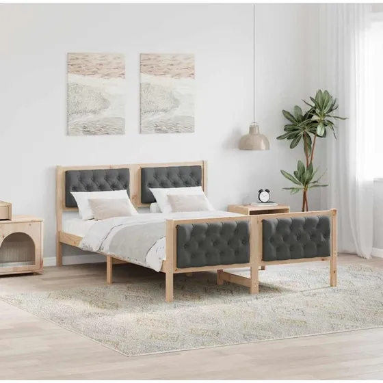 Sengestel med hovedgærde mørkegrå 140x190 cm i fyrretræ
