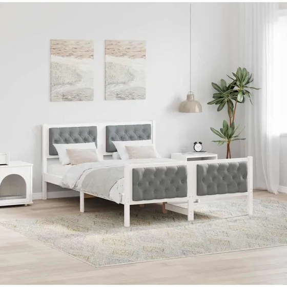 Sengestel med hovedgærde 140 x 190 cm, lysegrå fyrretræ