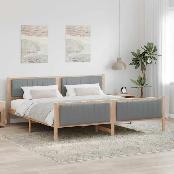 Sengestel 200x200 cm i massivt fyrretræ – Brun/lys grå