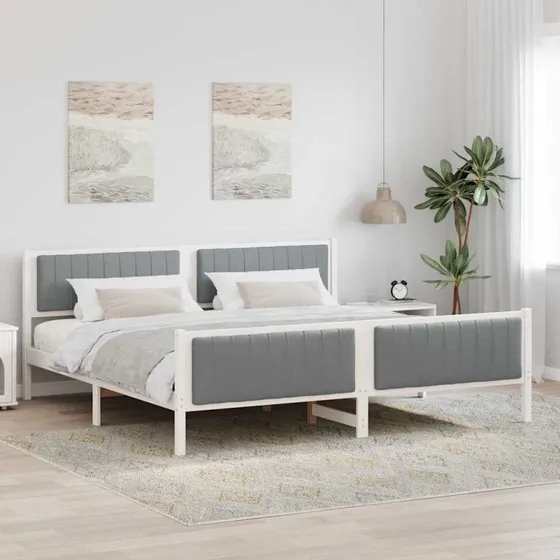 Sengestel 200x200 Hvid/lys grå i massivt fyrretræ