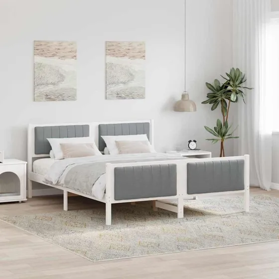 Sengestel 160 x 200 cm Hvid/lysegrå i massivt fyrretræ