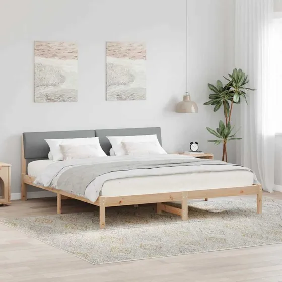 Sengestel 200x200 cm i massivt fyrretræ, brun/lysgrå