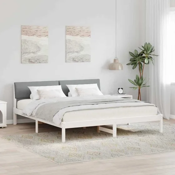 Sengestel 200x200 cm i massivt fyrretræ – Hvid/lys grå