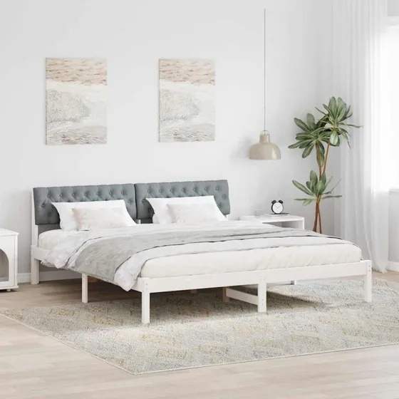 Sengestel i massivt fyrretræ 180x200 cm – hvid/lys grå