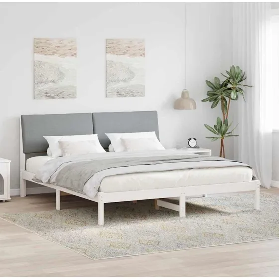 Sengestel 180x200 Hvid/Lysegrå i massivt fyrretræ