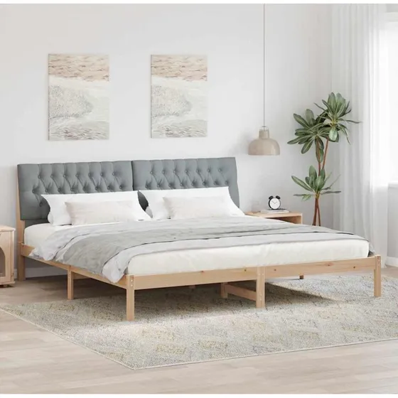 Polstret sengestel 200x200 cm – brun med lysgrå hovedgavl