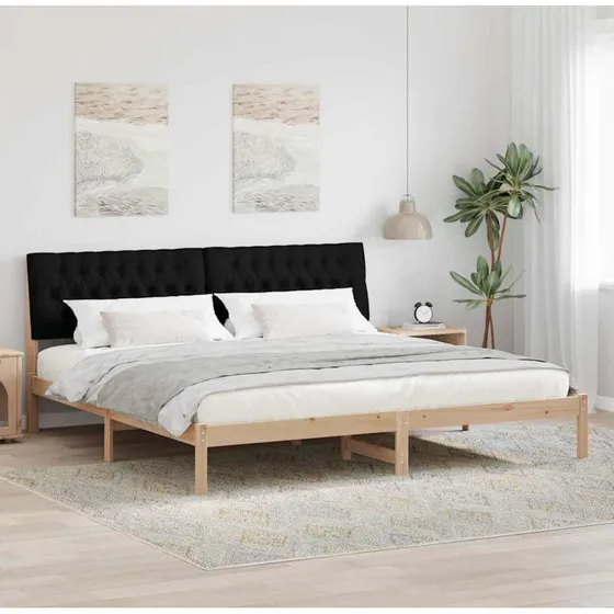Sengestel 200x200 cm med polstret hovedgavl brun/lysegrå