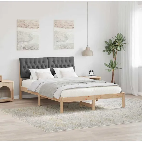 Sengestel 150x200 med polstret hovedgavl — brun/lysegrå