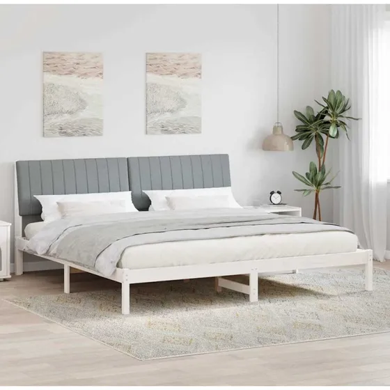 Sengestel 200x200 cm med polstret hovedgærde, hvid