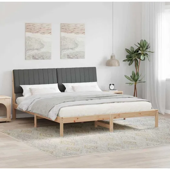 Brunt sengestel 180x200 cm med polstret hovedgærde