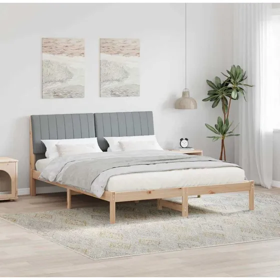 Sengestel 160x200 i massiv fyrretræ med polstret hovedgærde - Brun