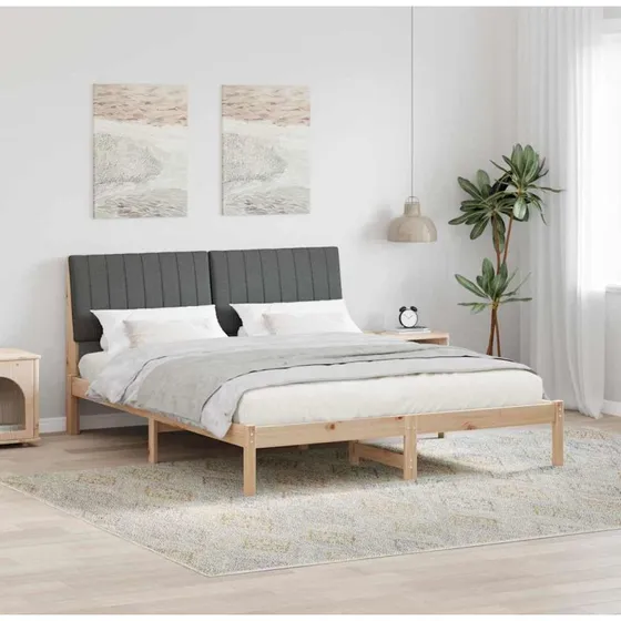 Sengestel 160x200 cm i massivt fyrretræ med polstret hovedgærde