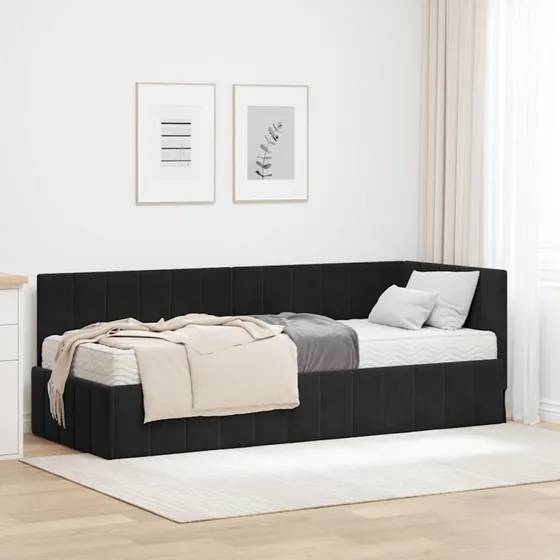 Hjørnesengramme med madras 80x200 - Sort fløjl