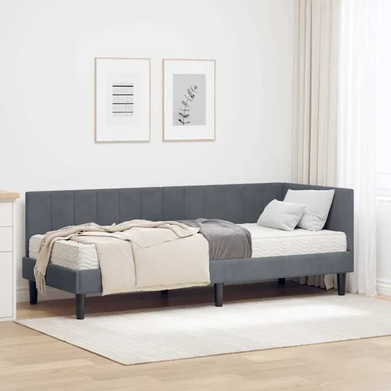 Hjørnesengramme med madras 80x200 - Mørkegrå fløjl
