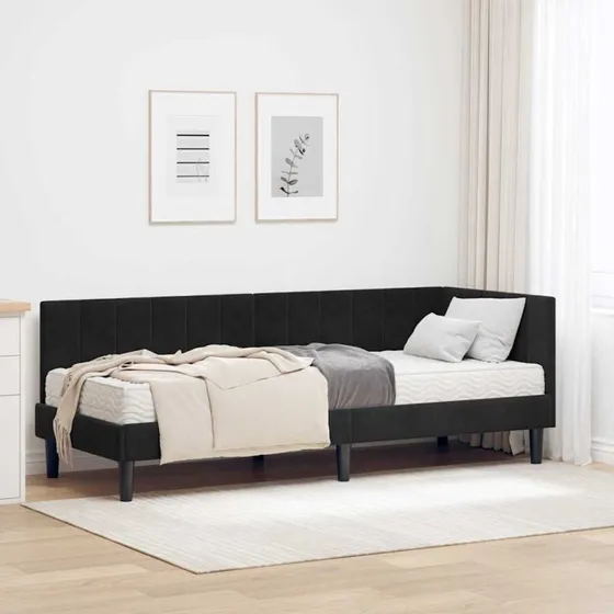 Hjørnesengramme med madras 80x200 cm - Sort fløjl