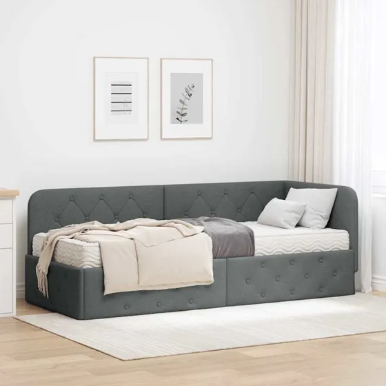 Hjørnesengramme i stof, mørkegrå 80x200 cm