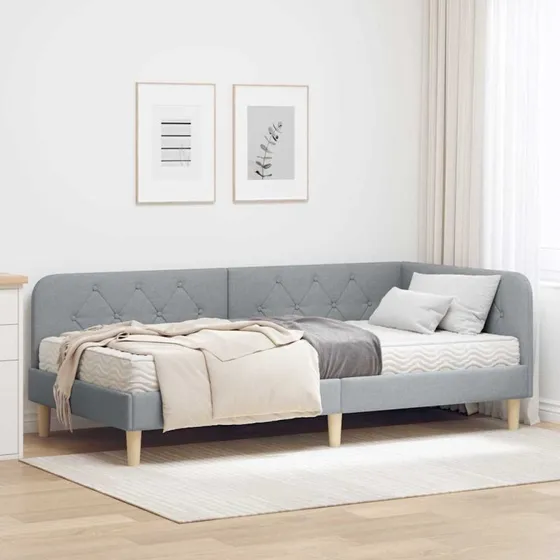 Hjørnesengramme 90x190 cm Lysegrå stof - L-formet