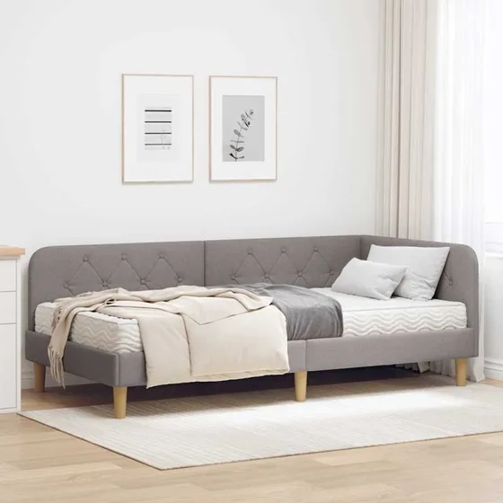 Hjørnesengramme 90x190 cm stof gråbrun – pladsbesparende