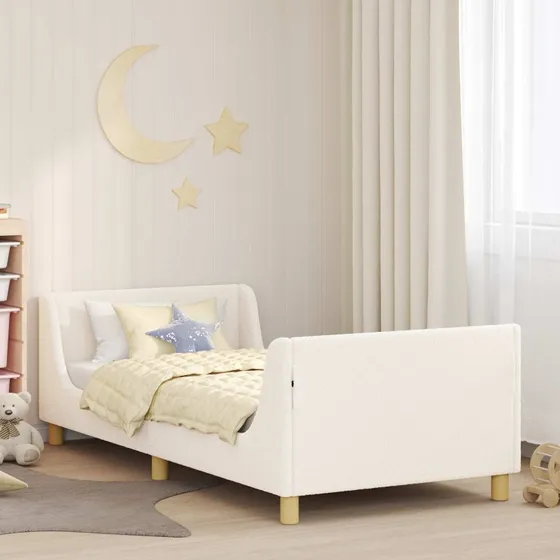 Børnesengestel 80x200 cm med hovedgærde – creme uldstof