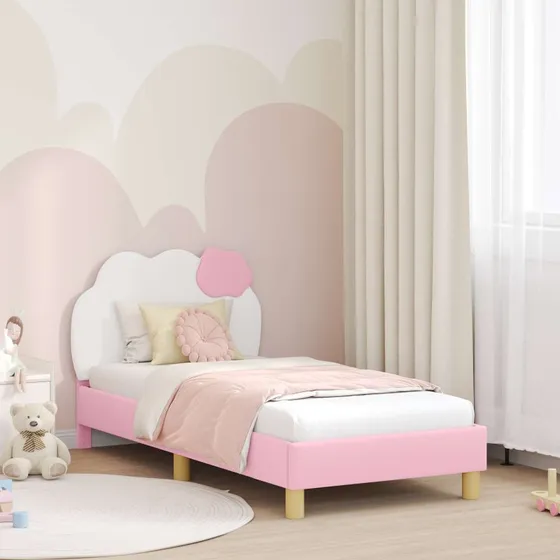 Børnesengestel med hovedgærde 80x160 cm – Lyserød PU