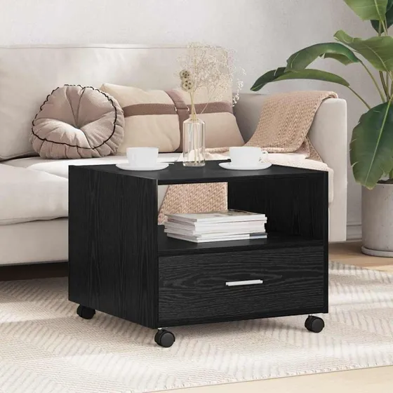 Sofabord med skuffe i sort eg 55x55x45 cm