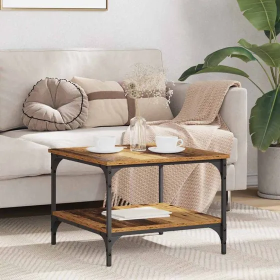 Industrielt sofabord i gammelt træ 55x55x40 cm