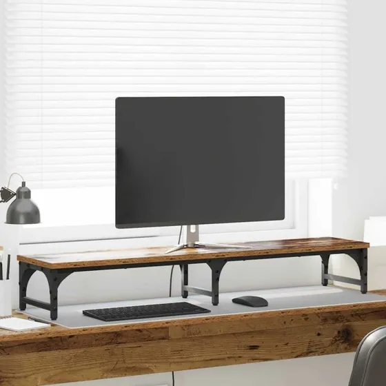 Monitorstativ i konstrueret gammelt træ 105x23x15,5 cm