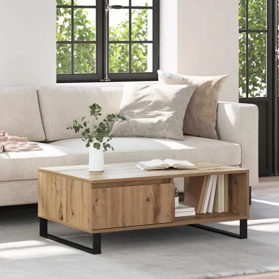 Sofabord Artisan i egetræ med skuffe 90 x 60 x 35 cm