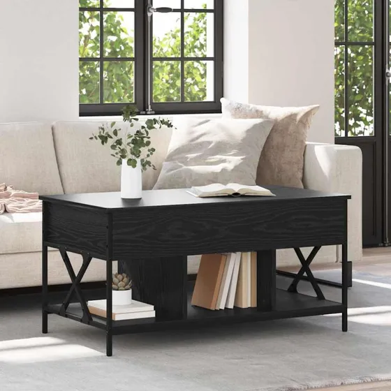 Sofabord Sort Eg 100x55 cm – Konstrueret Træ & Metal