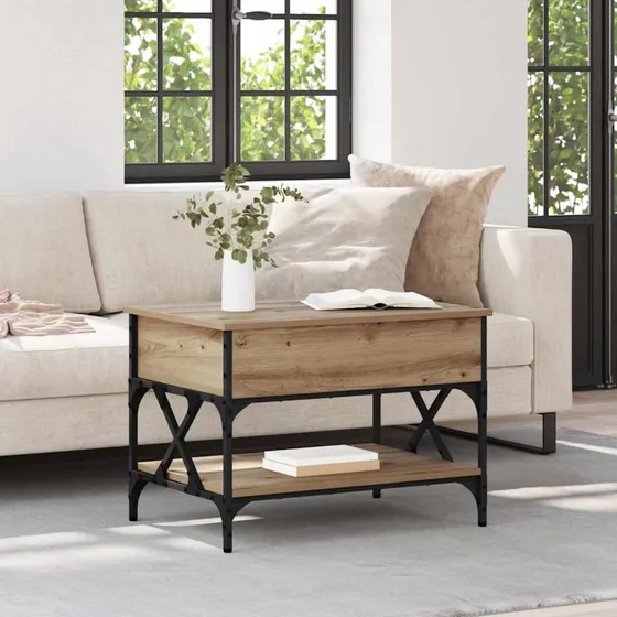 Artisan sofabord med lift-top i egetræ 70x50x50 cm