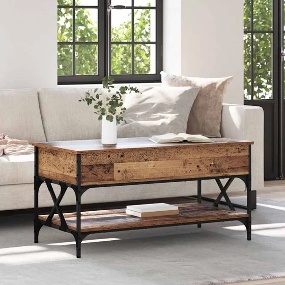 Sofabord 100x50x50 cm – Industrielt lift-top i konstrueret træ