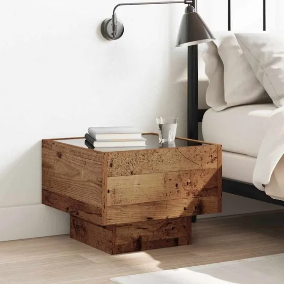 Sofabord 40x40x30 cm - Gammelt træ & glas