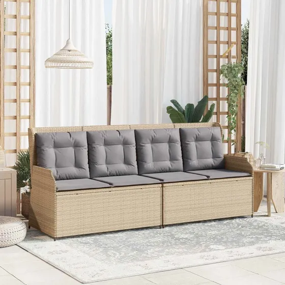Havebænk i polyrattan med pude – beige/grå