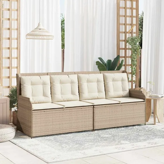 Havebænk i polyrattan med pude – sort/beige