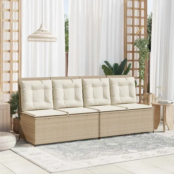 Justerbar liggestol i beige polyrattan med pude
