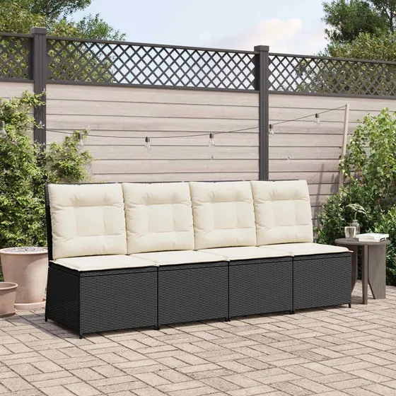 Havemøbelsofa i polyrattan med pude - Sort/Creme