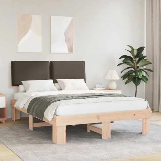 Sengestel 140x200 cm med polstret hovedgavl, gråbrun
