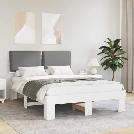 Sengestel 140x200 cm med polstret hovedgavl, lysegrå