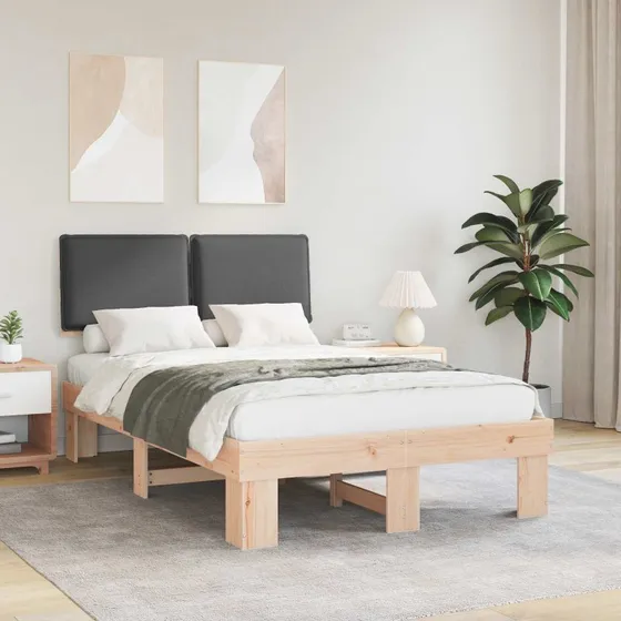 Sengestel 120x200 med polstret mørkegrå hovedgærde