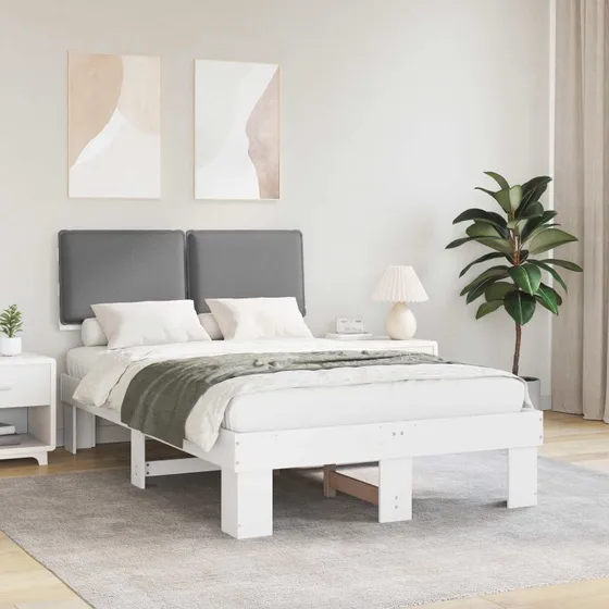 Sengestel 120x200 cm med polstret hovedgavl - Lysegrå
