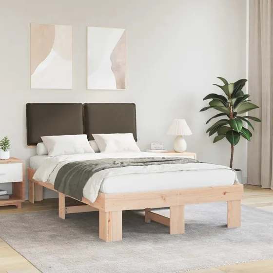 Sengestel 120 x 190 cm med polstret hovedgærde, gråbrun
