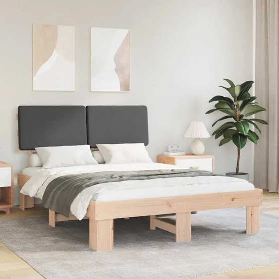 Sengestel 140x190 cm med polstret hovedgavl, mørkegrå