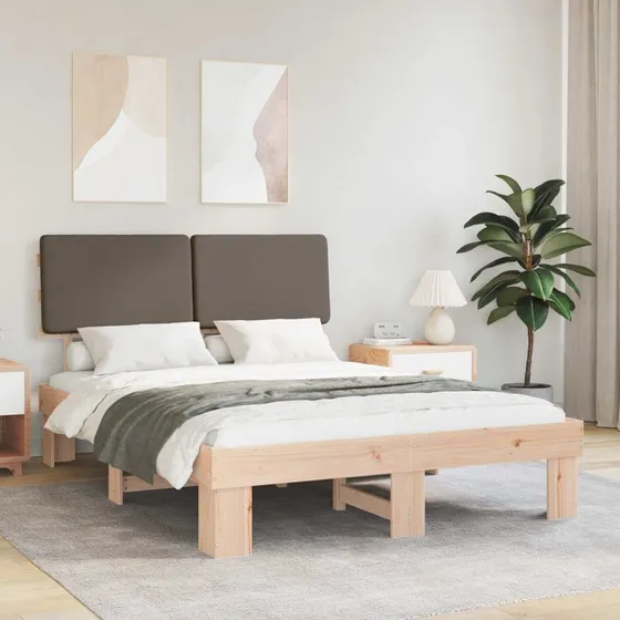 Sengestel med polstret hovedgavl 120x190 cm – gråbrun