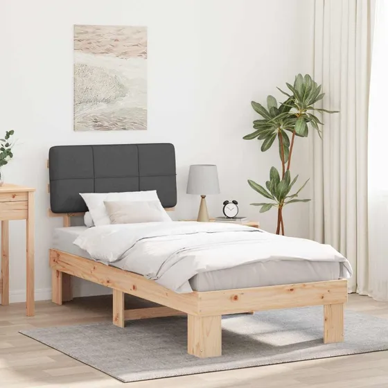 Sengestel med polstret mørkegrå hovedgavl 90x190 cm